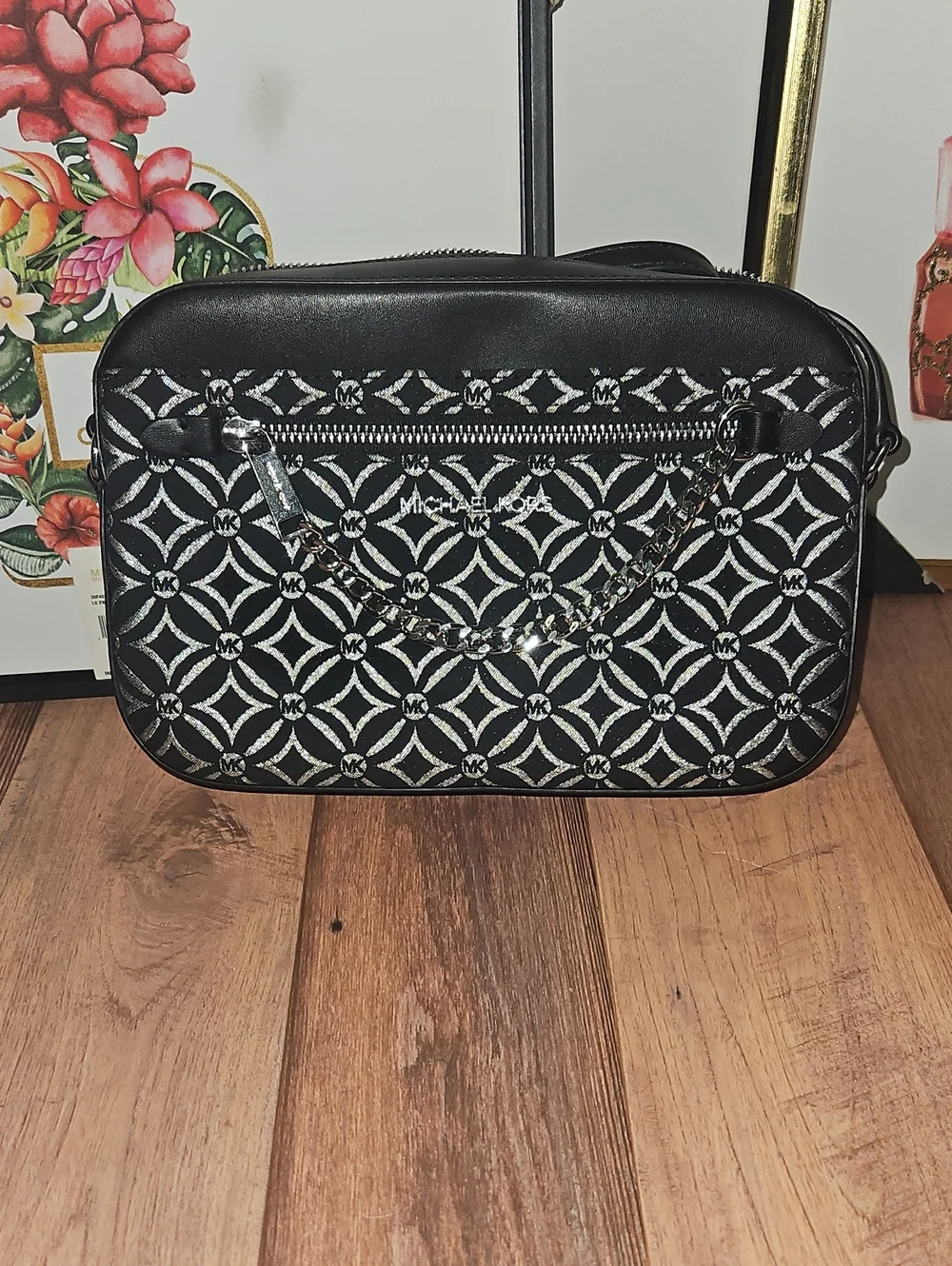 Michael Kors Black and White Geometric Signature Crossbody
